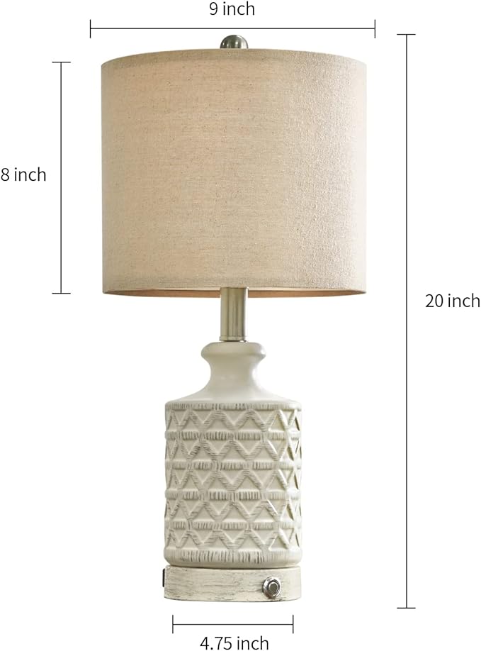 PoKat 20" Bedroom Lamps Set of 2, 3 Way Dimmable Farmhouse Table, Ceramic Nightstand Lamps for Living Room, Bedside Lamps for Bedroom End Table White