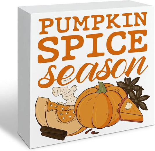 Pumpkin Decor, Autumn Home Office Decors, Fall Decor Art, Autumn Thanksgiving Wooden Signs, Rustic Tabletop Decors, Decorative Wooden Box Sign, Pumpkin Spice Season Wood Signs A14
