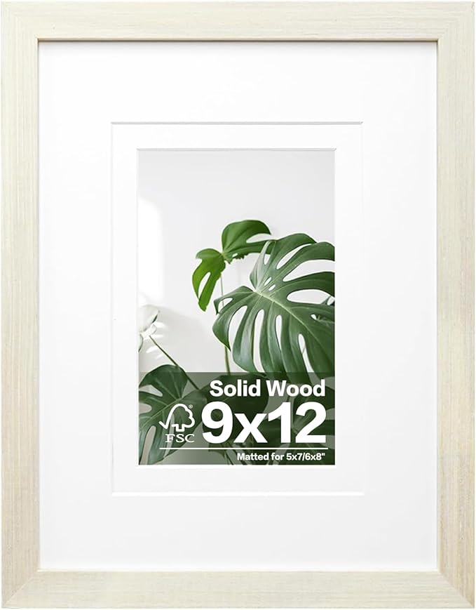 Egofine 9x12 Picture Frames Set of 4, Made of Solid Wood Covered by Plexiglass 5x7 and 6x8 with Mat or 9x12 without Mat, for Table Top Display and Wall Mounting Photo Frame Beige