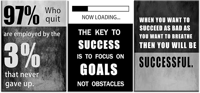 QYHART Motivational Poster Inspirational Success Canvas Art Paintings 3 Pieces Picture Artwork Living Room Prints Wall Decor Decoration Wooden Framed Ready to Hang [60''Wx 28''H]