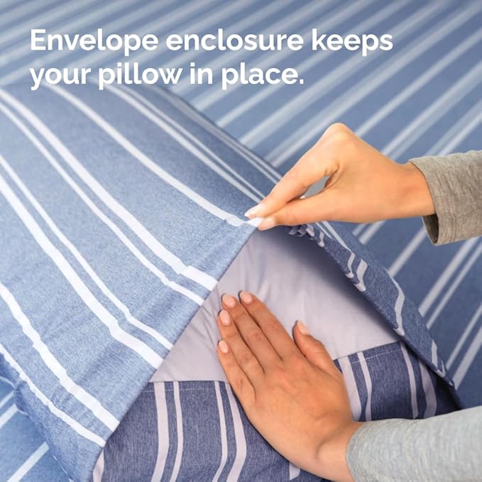 Queen Pillow Cases Set of 2 - Ultra Soft Hotel Quality Pillowcase Covers - Comfy, Cozy & Wrinkle Free - Shrinkage and Fade Resistant - Machine Washable Pillow Protectors - 2 Piece Set - Blue Stripes 3