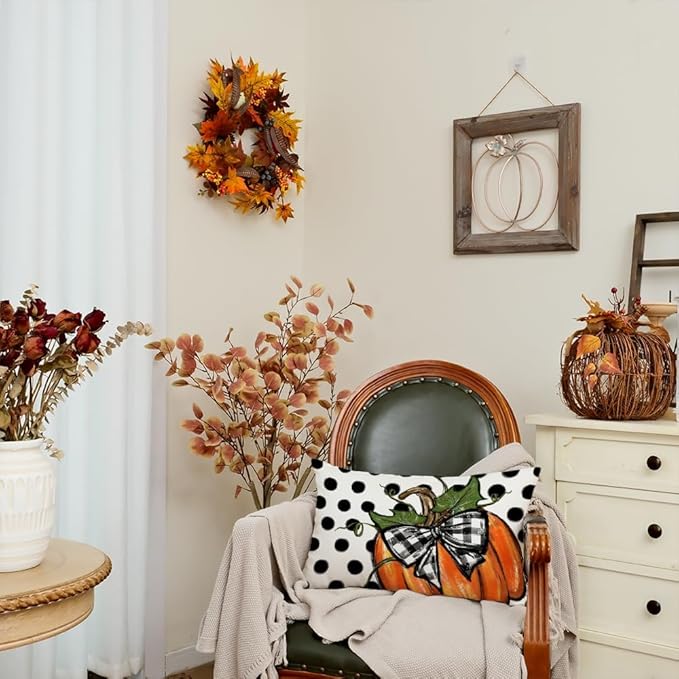 AACORS Fall Pillow Cover 12x20 Inch Polka Dots Pumpkin Decor Autumn Farmhouse Seasonal Pillow Case Decoration for Home Sofa Couch AA279-12