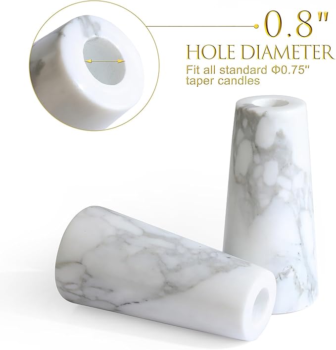 HofferRuffer Marble Candlestick Holders，Set of 2 Natural Stone Candle Holder Decorative Candle Stands for Wedding, Dinning, Party, Table Centerpieces, Fit 3/4'' Thick Taper Candles (White)