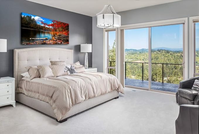 DZL Art S72674 Canvas Wall Art Canvas Artwork Lake Mountain Red Maple Leaf National Park Nature Pictures for Living Room Bedroom Office Wall Decor Home Decoration