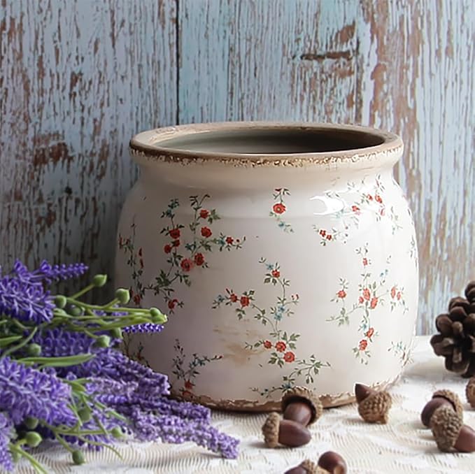 Ceramic Planters for Indoor Plants, Plant Pots with Drainage Hole, 6.29in. Flower Pots for Indoor Plants, Vintage Planters & Succulent Pots, Crackle Glaze Finish Plant Pots, Tiny Red