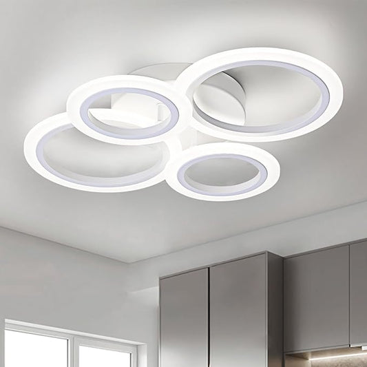 Modern LED Ceiling Light, White 4 Rings Flush Mount Ceiling Light, 4000K Lighting Fixture Ceiling Lamp for Kitchen, Bedroom, Living Room, Laundry Room