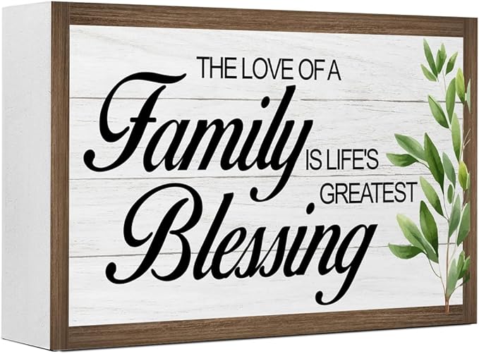 The Love of a Family is Life's Greatest Blessing Wooden Box Sign Decor,Rustic Family Wooden Block Plaque Sign for Home Farmhouse Living Room Bedroom Shelf Desk Table Wall Decor