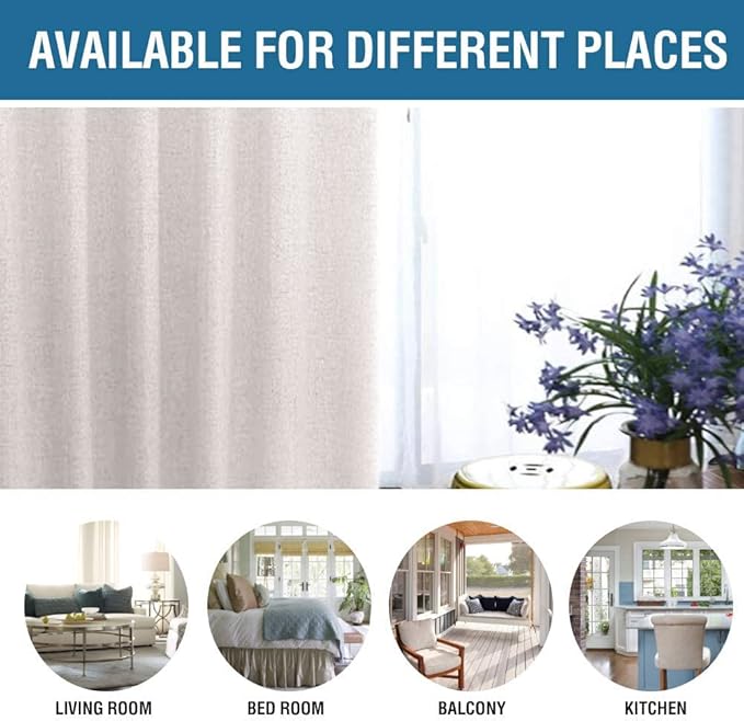 H.VERSAILTEX 100% Blackout Curtains for Bedroom 84 Inches Long Grommet Linen Face Full Light Blocking Curtain Drapes for Living Room Thermal Insulated Linen Look Curtains 2 Panels Set, Ivory