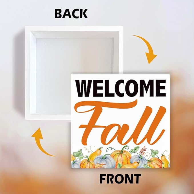 Welcome Fall Wooden Box Sign, Front Door Porch Decor, Desk Decors Art, Decorative Wooden Table Signs, Rustic Farmhouse Home Decor, Autumn Decoration Gift, Fall Wood Signs A3