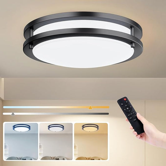 Kalium LED Ceiling Light with Remote 16 Inch Flush Mount Ceiling Light Fixture, 32W 3000K-6000K Adjustable Color Temperature, Dimmable Lighting Fixtures for Kitchen Bedroom Hardwired Installation