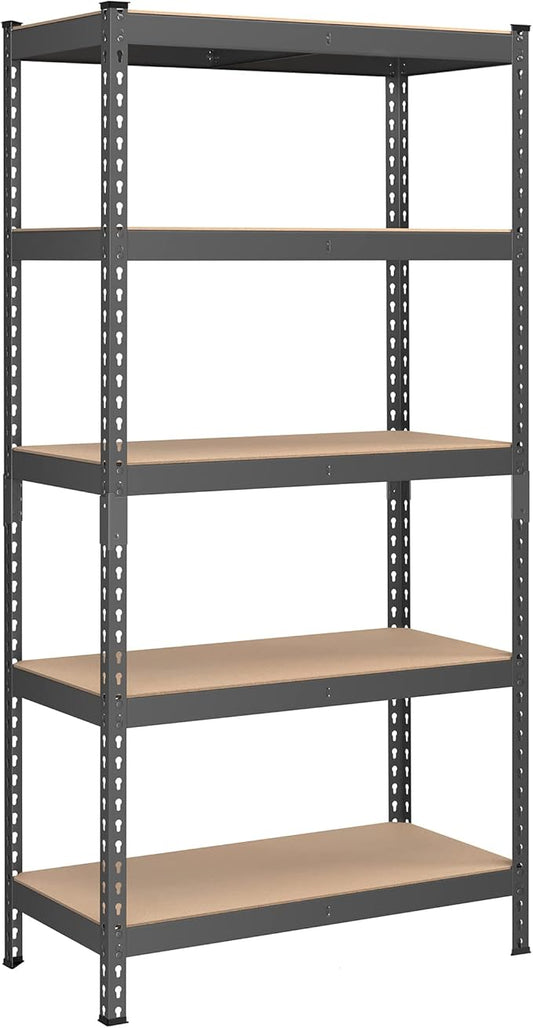 SONGMICS 5-Tier Storage Shelves, Load 2310 lb, Garage Storage, Boltless Assembly, Adjustable Shelving Unit, 17.7 x 35.4 x 70.9 Inches, for Study Shed Basement, Gray and Natural Beige UGLR450G01