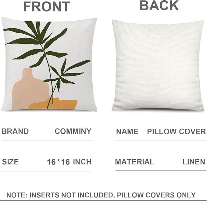 COMMINY Abstract Boho Pillow Covers 16x16 Set of 6 Decorative Sunset Leaves Throw Pillow Cover for Couch Minimalist Modern Pillow Case for Living Room Sofa Home Decor