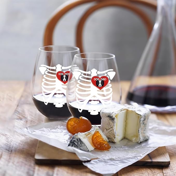 Perfectinsoy Dog Parents Funny Wine Glasses Set of 2, Romantic Gifts for Dog Lovers, Anniversary Birthday Remembrance Graduation Gifts for Lovers Wife Husband Dad Mom Radiology Tech Graduate