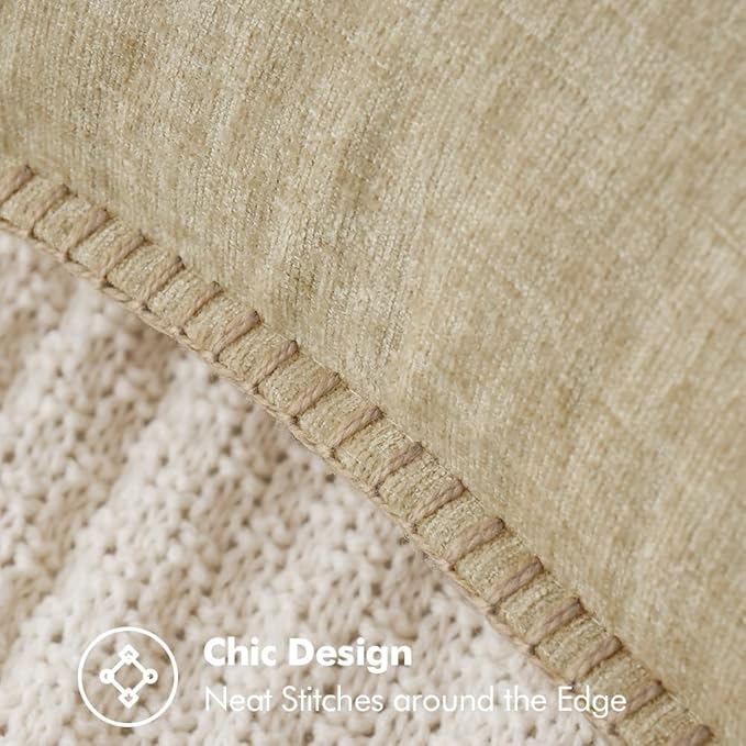 MIULEE Pack of 2 Couch Throw Pillow Covers 20x20 Inch Beige Farmhouse Decorative Pillow Covers with Stitched Edge Soft Chenille Solid Dyed Spring Pillow Covers for Sofa Bed Living Room