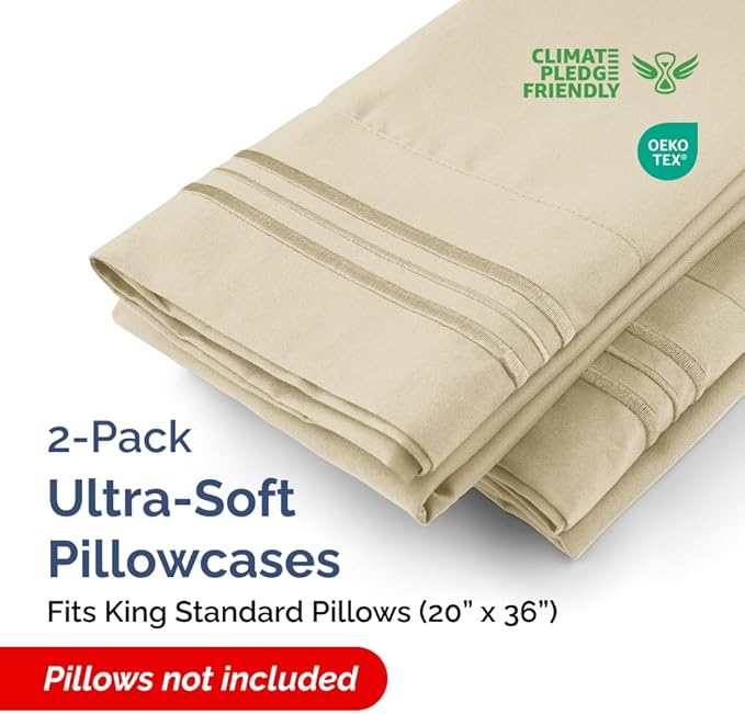 New Pillow Cases, King Standard, Cream