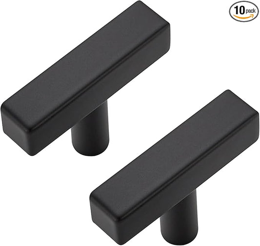 10 Pack Black Cabinet Knobs - Sqaure Bar Cabinet Pulls Matte Black Knobs for Kitchen Drawer Stainless Steel Dresser Hardware 2in Length Single Hole