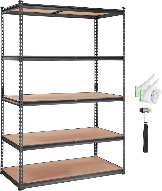 VEVOR Storage Shelving Unit, 5-Tier Adjustable Storage Shelves, 48" L x 24" W x 72" H Heavy Duty Garage Storage Shelves, Metal Shelves for Kitchen Pantry Basement Bathroom Laundry