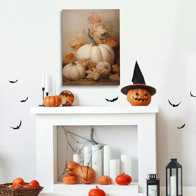 Framed Fall Wall Decor Pumpkin Still Life Canvas Print Poster Rustic Fall Art Vintage Autumn Wall Art Halloween Autumn Decor Thanksgiving 24x36 framed