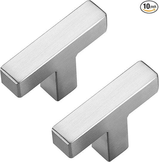 10 Pack Brushed Nickel Cabinet Knobs - Kitchen Cabinet Knobs Silver Cabinet Pulls for Kitchen Cabinet Drawer Stainless Steel Dresser Knobs for Cabinet Hardware 2in Length Single Hole Square