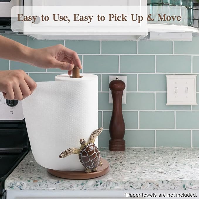Turtle Paper Towel Holder - Decorative Paper Towel Holders Wooden Cute Decor Sea Turtle Gifts for Women Wood Kitchen Countertop Stand Unique Funny Animal Coastal Ocean Beach House Home Beachy