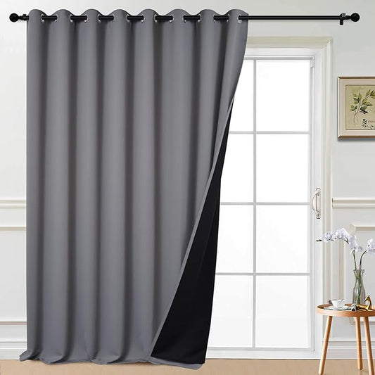 Yakamok 100% Blackout Thermal Insulated Grommet Curtains, Noise Reducing Barrier Panel for Sliding Glass Door, 2 Thick Layers Heat Full Light Blocking Patio Door Drapery, Grey, W100 x L108, 1 Panel