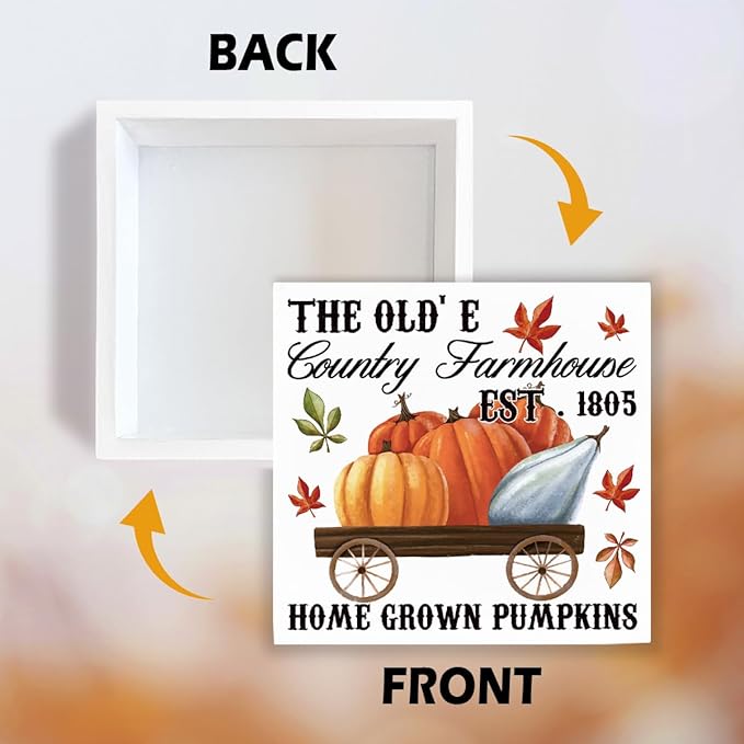Country Style Fall Decor, Pumpkin Harvest Decors, Autumn Artwork, Farmhouse Home Farm Decors for Table Shelf, Rustic Wooden Box Sign, The Old's Country Farmhouse Wood Signs A4