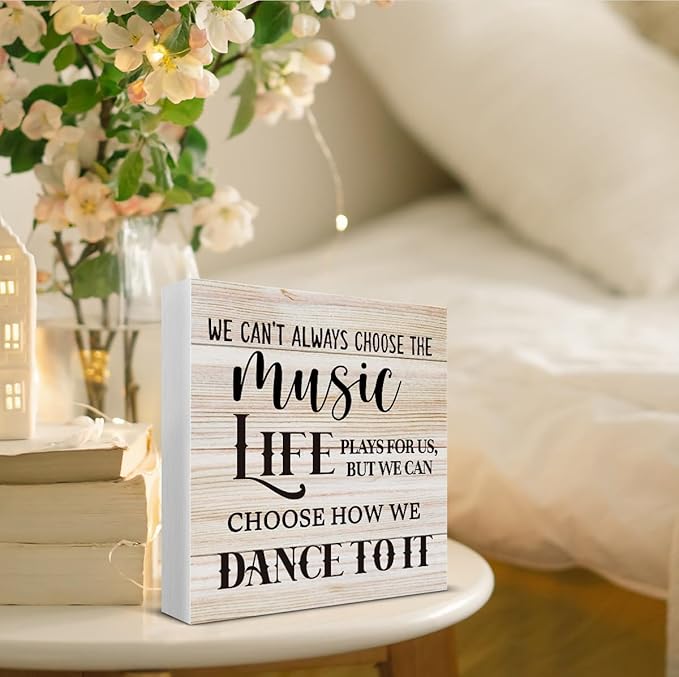 We Can't Always Choose the Music Life Wooden Box Sign Desk Decor, Music Lover Themed Wooden Sign for Home Living Room Bedroom Classroom Shelf Table Wall Desk Decor 5 X 5 Inch
