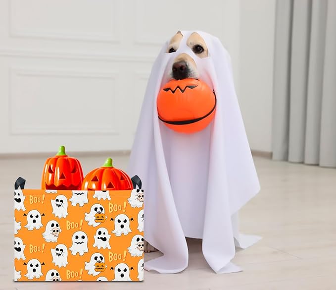 CLOCOR Rectangular Storage Basket Empty, Gift Basket for Halloween, Waterproof Storage Bin with Handles, Room Decor(Boo Ghosts)
