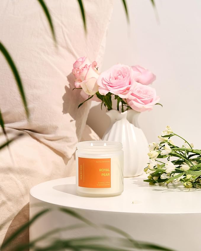 M&SENSE Juicy Pear Melon Scented Candle - 11.6oz Natural Soy Wax Non Toxic Aromatherapy Candle 70-Hour Long Lasting Burn Time, 2-Wick Fruity Scent for Refreshing, Holiday & Housewarming Gifts