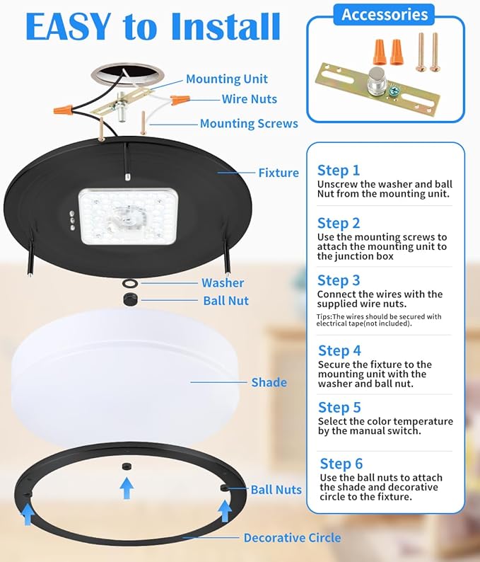 2 Pack Black Ceiling Light, 13 Inch Flush Mount LED Ceiling Light, Kids Bedroom Lighting with 5CCT(2700K/3000K/3500K/4000K/5000K Adjustable), 23W, CRI80 Eye Caring Illumination, ETL Listed
