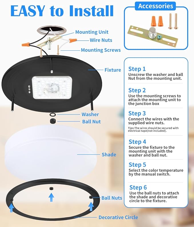 Black Flush Mount Ceiling Light, 13 Inch LED Ceiling Light Fixture with 5CCT(2700K/3000K/3500K/4000K/5000K Adjustable), 23W Saturn Flush Mount Ceiling Lighting for Kitchen Hallway Stairwell