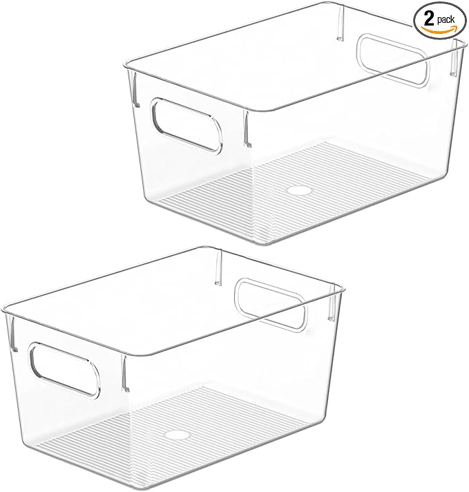 Clear Plastic Storage Bins, Pantry Organizers and Storage Containers Fridge Organizer Bins for Organizing Kitchen Cabinet Organizer Bin Bathroom Freezer Refrigerator Organization