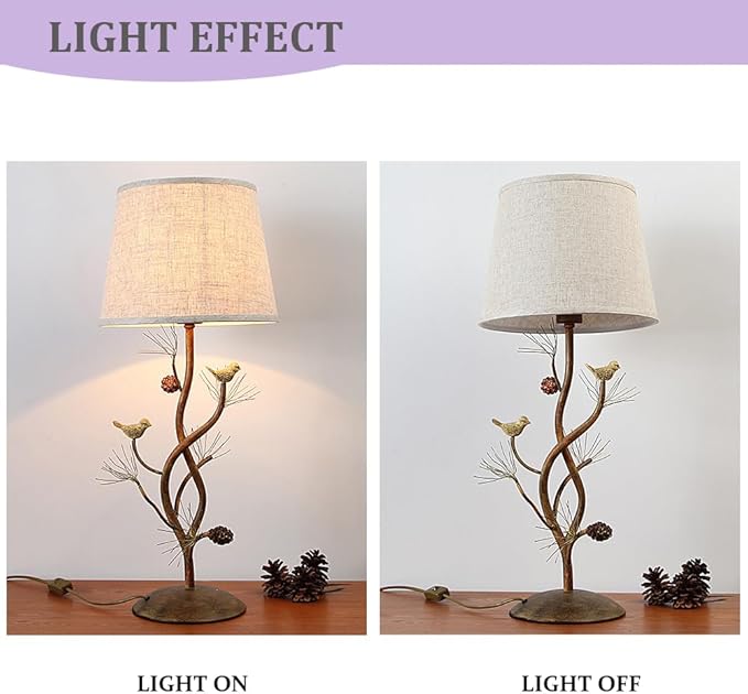 Meefad Classy Bird Table Lamp, Cute Bedside Lamps with Linen Shade, Metal Nightstand Lamp, Branches Decorative Desk Lamp for Bedroom Living Room, Home Office