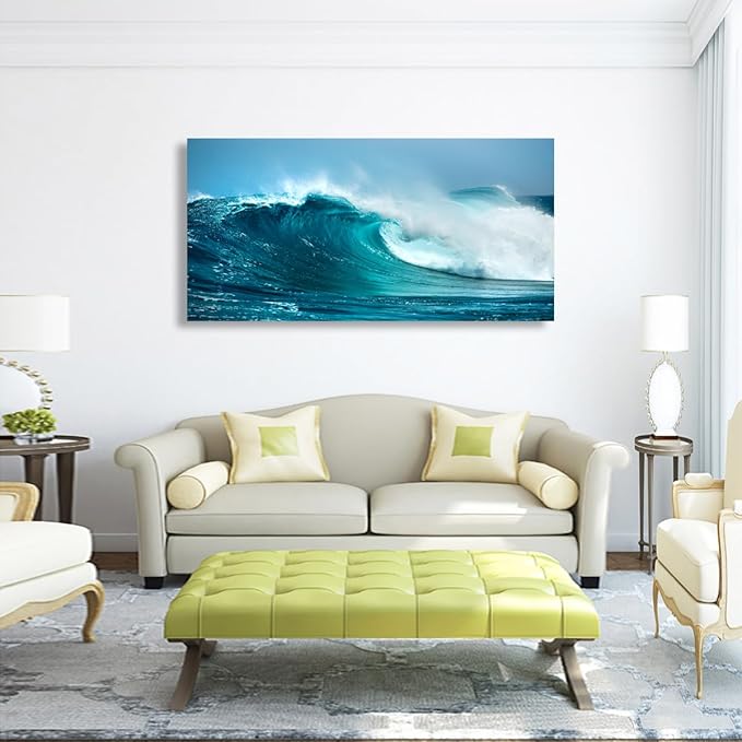 Sea Waves Wall Art for Living Room Bedroom Office Paintings Large Blue Beach Wall Art Pictures Artwork Nature Ocean Canvas Wall Art Prints Framed Room Wall Decor 20 * 40inch