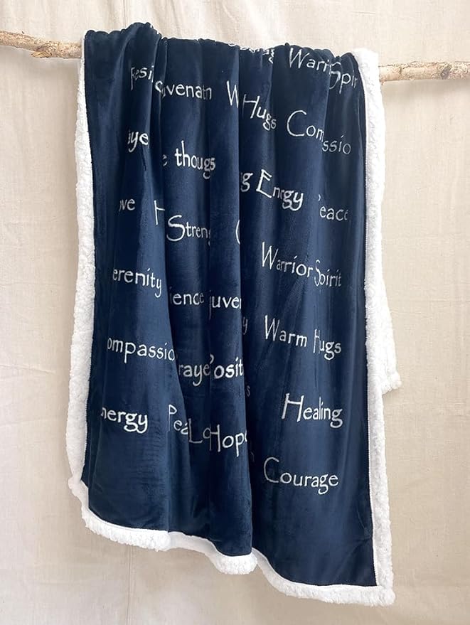 WOLF CREEK BLANKET - Compassion Blanket (Brand)- Strength Courage Super Soft Warm Hugs, Get Well Gift Blanket Plush Healing Thoughts Positive Energy Love & Hope (~Blue 2X, 50 x 65 Sherpa)