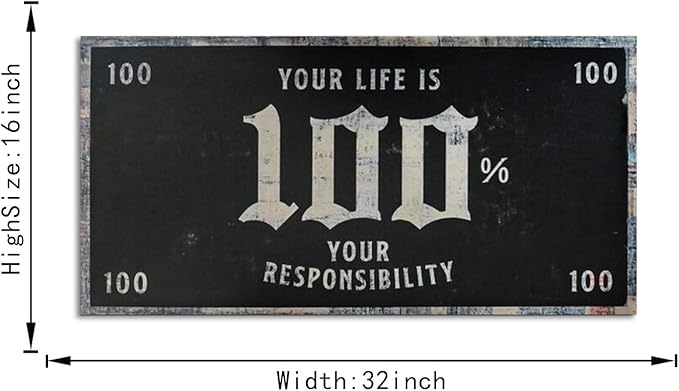Inspirational Office Art Works Your Life is 100% Your Responsibility Positive Quotes Wall Art Motivational Framed Posters Prints HD Print for Living Room Bedroom Wall Decor Easy to Hang-32"Wx16"H