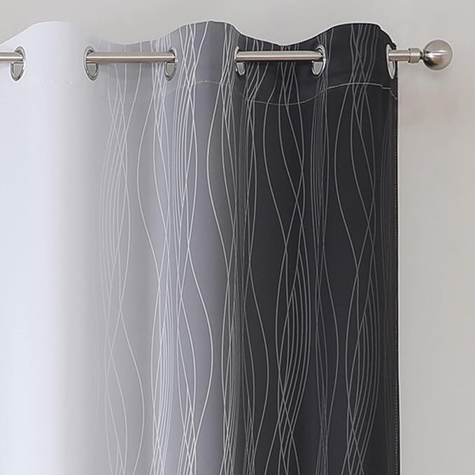 Estelar Textiler Black and Greyish White Blackout Curtains 54 Inch Length, Light Blocking Gradient Grommet Drapes for Kitchen, Thermal Insulated Ombre Curtains for Bathroom,42Wx54L,2 Panels