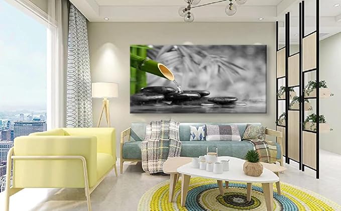 Yxbhhym Zen Decor Canvas Wall Art for Living Room Black and White Wall Art Green Room Decor Stone Zen Artwork Picture Meditation Poster Bedroom Wall Decor Office Yoga Spa Kitchen Decoration Framed