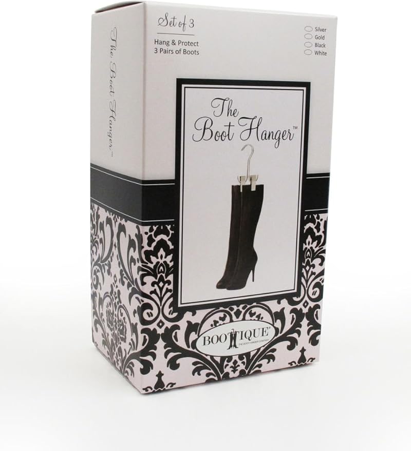 The Boot Hanger - Shoe Storage Space Saver (Set of 3); Boot Hanger, Boot Holder, Boot Clips (Silver)