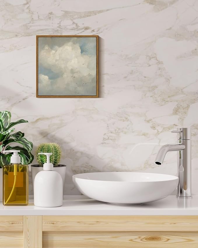 InSimSea Square Framed Canvas Wall Art, Home Decor Classical Oil Paintings Sky Cloud Bird Canvas Prints, Vintage Landscape Wall Art for Bedroom Living Room Bathroom Home Office Decor 10"x10"