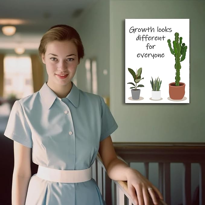 Ploceiny Inspirational wall decor for office,Growth Looks Different for Everyone Plant Motivational wall art for Home decor, Motivational posters for classroom decor A-381