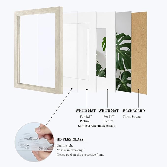 Egofine 9x12 Picture Frames Set of 4, Made of Solid Wood Covered by Plexiglass 5x7 and 6x8 with Mat or 9x12 without Mat, for Table Top Display and Wall Mounting Photo Frame Distressed Wood Grain