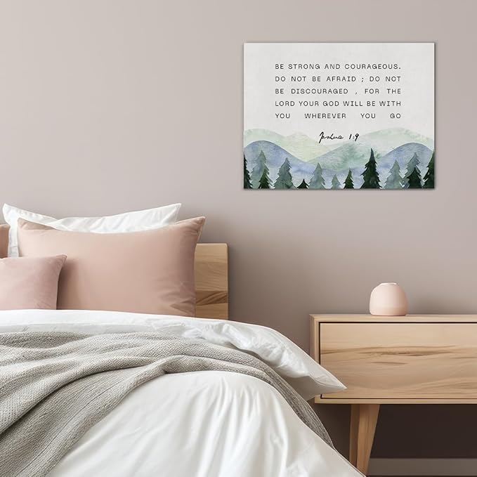 Inspirational Bible Verses Canvas Wall Art be Strong and Courageous Joshua 1:9 Prints Framed Christian Paintings Scripture Artwork Ready to Hang Home Wall Décor