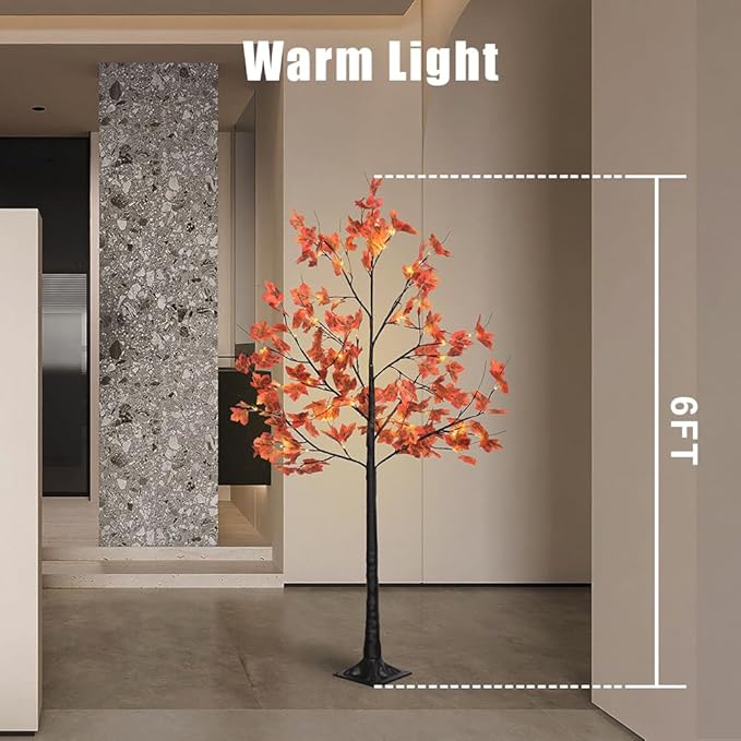 Artificial Lighted Maple Tree with 96 Warm White LED Lights, Indoor Outdoor Home Party Thanksgiving Christmas Decor(6FT/96LED)