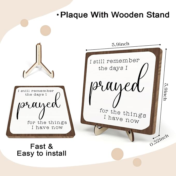 I Still Remember the Days I Prayed Wooden Sign, Christian Sign Home Decor Wooden Plaque for Rustic Home Farmhouse Office Living Room Desk Shelf Decor (White&Brown, 5.9x5.9inches)