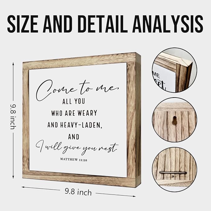 Scripture Sign, I Will Give You Rest Sign, Wooden Plaques Box Signs, Farmhouse Table Decor, Home Decor Accent, Inspirational and Reassuring Wood Sign, Matthew 11:28 Sign, Bible Verse Sign