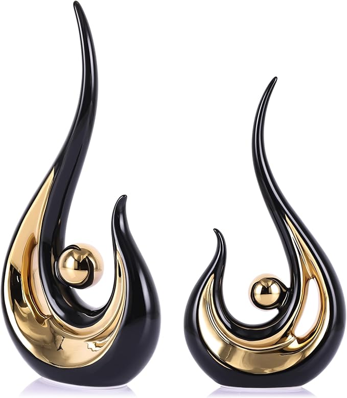 LCCCK Modern Abstract Art Home Decor Accent, Contemporary Statues Coffee Table Decor for Living Room, Table Centerpieces for Dining Room, Ceramic Sculptures and Gold Knick Knacks for TV Stand Decor