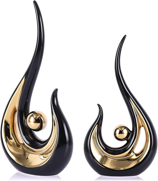 LCCCK Modern Abstract Art Home Decor Accent, Contemporary Statues Coffee Table Decor for Living Room, Table Centerpieces for Dining Room, Ceramic Sculptures and Gold Knick Knacks for TV Stand Decor