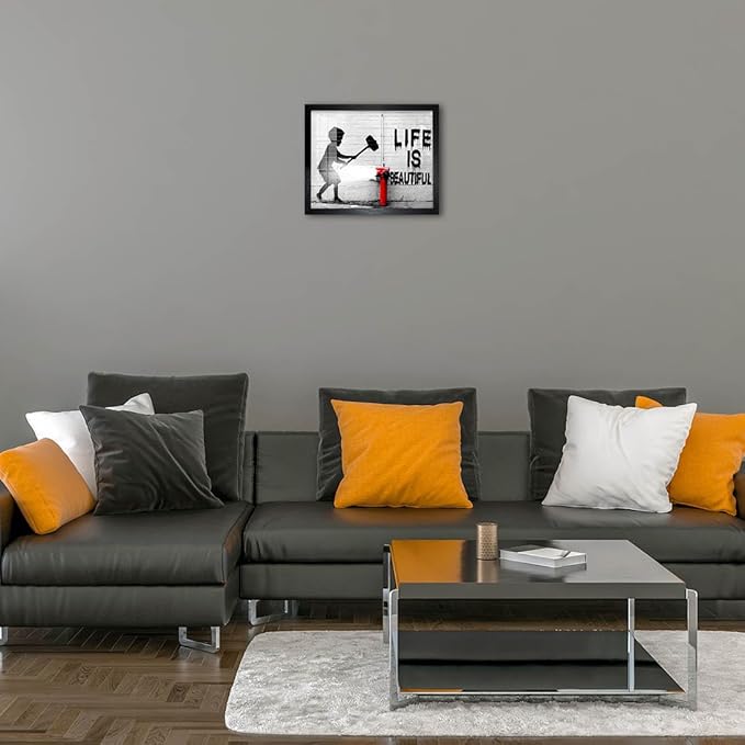 Biufo Banksy Canvas Wall Art Poster Graffiti Print Picture Pop Street Art Decor for Home Bedroom Living Room (10L x 8W, Framed)