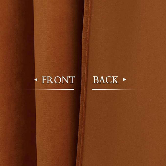 StangH Burnt Orange Curtains Velvet - 90 inches Long Blackout Thermal Insulated Bedroom Curtains Back Tab Holiday Home Decor for Sliding Patio Door/Office, W52 x L90, 2 Panels